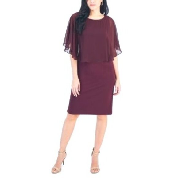 Dark Purple Cape Overlay Sheath Dress Size 18W 2X Wedding Mother of Bride Plus - Picture 1 of 5